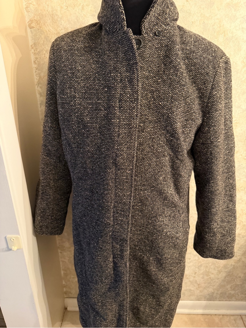 Eddie Bauer Gray Wool-Blend Long Coat - Classic Stand Collar